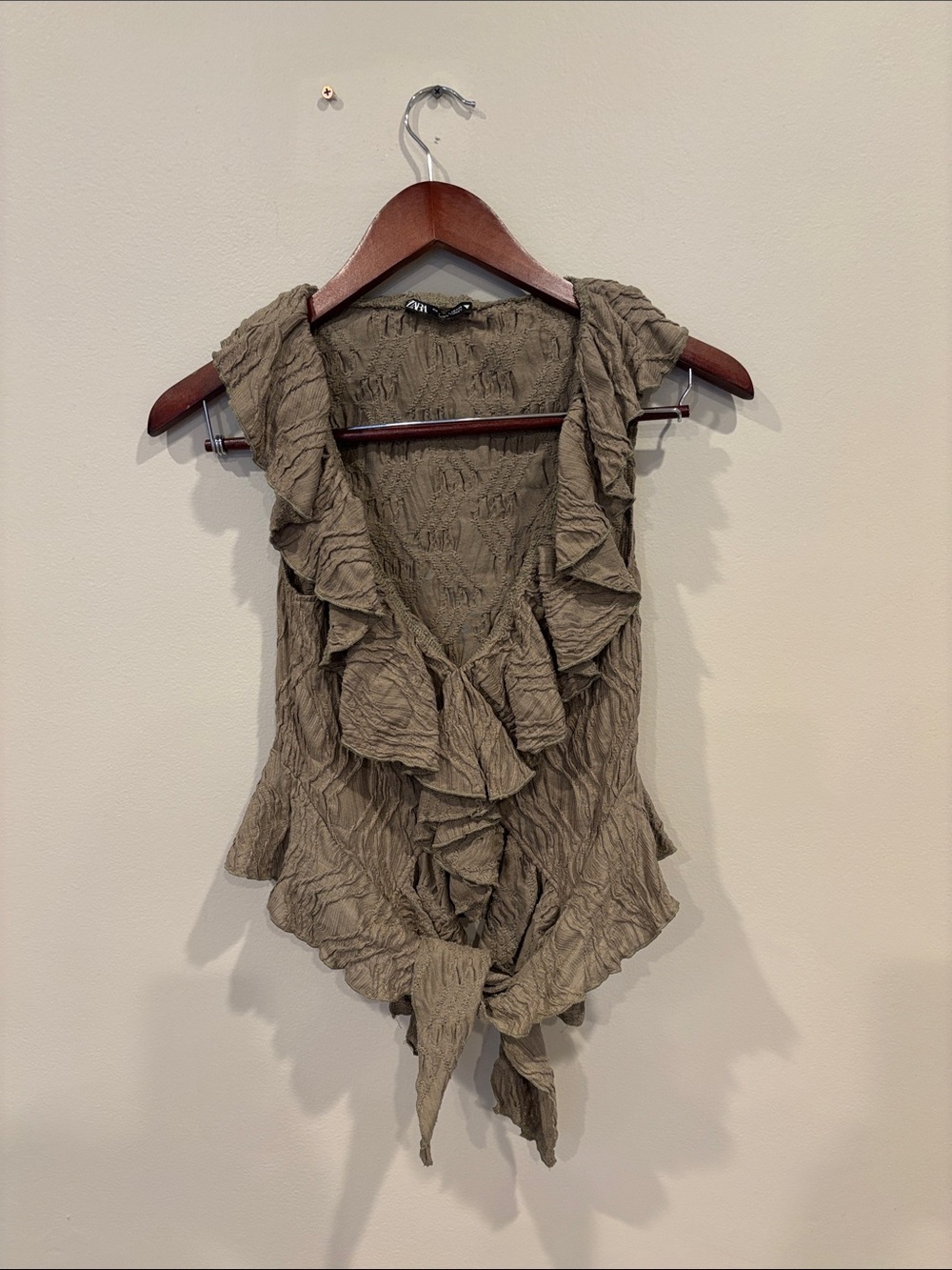 Zara Textured Ruffle Asymmetrical Sleeveless Top Taupe Size XS